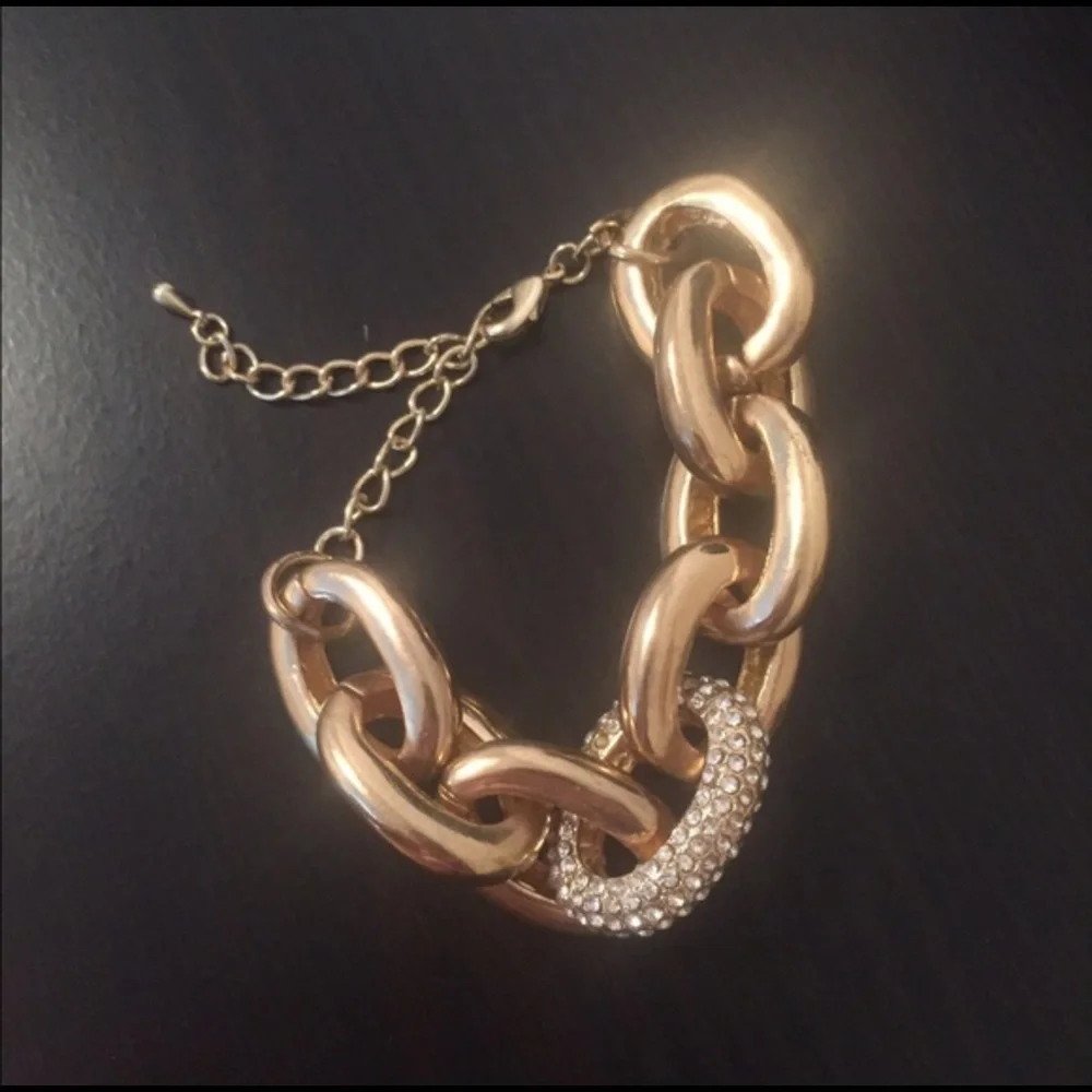 Leslie Danzis Pave Crystal & Co 14k gold plated chain link bracelet - Picture 2 of 4